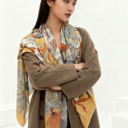 Repliche Perfette Hermès Rare Treasures Fazzoletto in cashmere reversibile 140 03 Imitazioni False Online