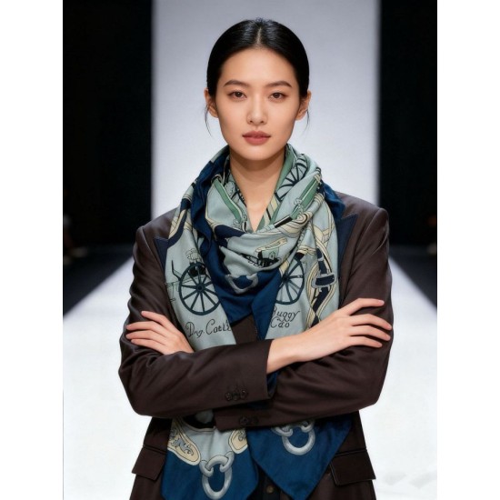 Repliche Perfette Hermès Rare Treasures Fazzoletto in cashmere reversibile 140 Blu Imitazioni False Online