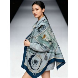 Repliche Perfette Hermès Rare Treasures Fazzoletto in cashmere reversibile 140 Blu Imitazioni False Online