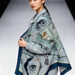 Repliche Perfette Hermès Rare Treasures Fazzoletto in cashmere reversibile 140 Blu Imitazioni False Online