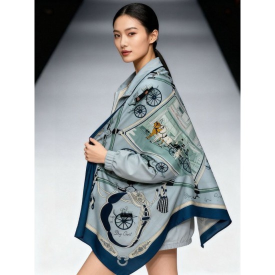 Repliche Perfette Hermès Rare Treasures Fazzoletto in cashmere reversibile 140 Blu Imitazioni False Online