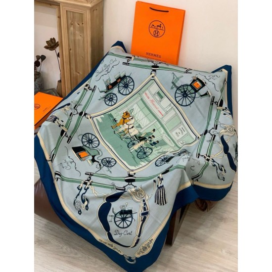 Repliche Perfette Hermès Rare Treasures Fazzoletto in cashmere reversibile 140 Blu Imitazioni False Online