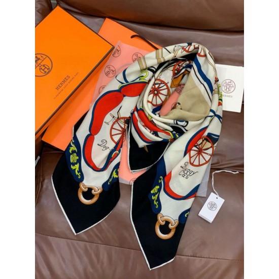 Repliche Perfette Hermès Rare Treasures Fazzoletto in cashmere reversibile 140 Nero Imitazioni False Online
