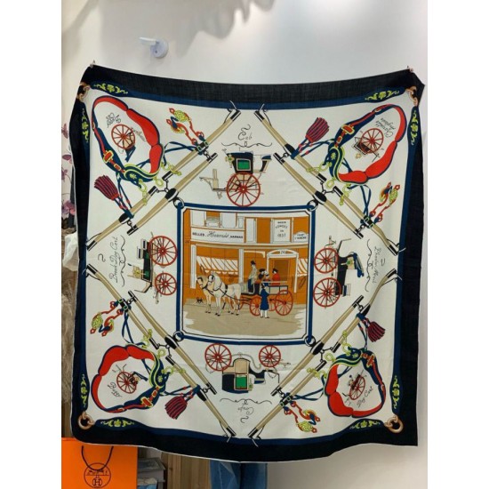 Repliche Perfette Hermès Rare Treasures Fazzoletto in cashmere reversibile 140 Nero Imitazioni False Online