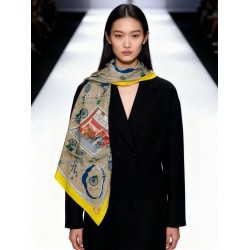 Repliche Perfette Fazzoletto reversibile in cashmere Hermès Rare Treasures, 140 giallo Imitazioni False Online
