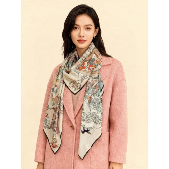 Repliche Perfette Hermès Equestrian Academy Scialle in velluto reversibile 140 Marrone Imitazioni False Online