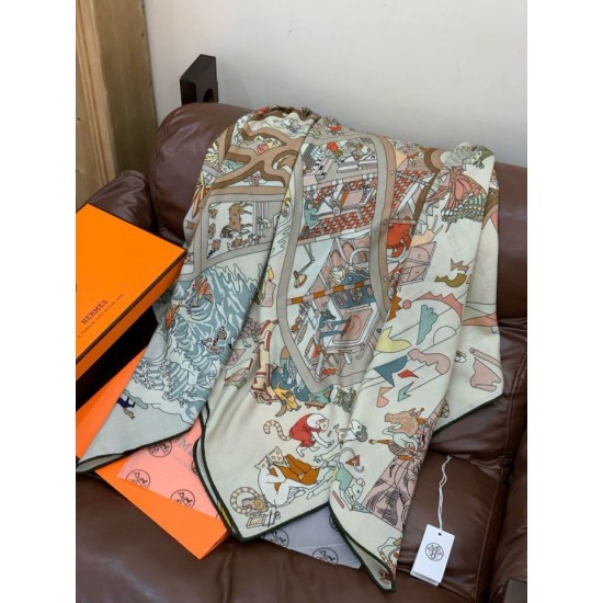 Repliche Perfette Hermès Equestrian Academy Scialle in velluto reversibile 140 Marrone Imitazioni False Online