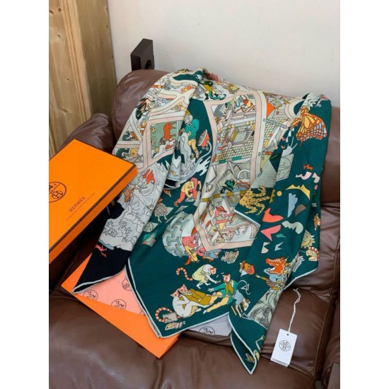 Repliche Perfette Hermès Equestrian Academy Scialle in velluto reversibile 140 Verde Imitazioni False Online