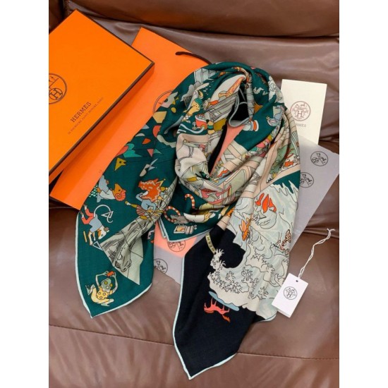Repliche Perfette Hermès Equestrian Academy Scialle in velluto reversibile 140 Verde Imitazioni False Online