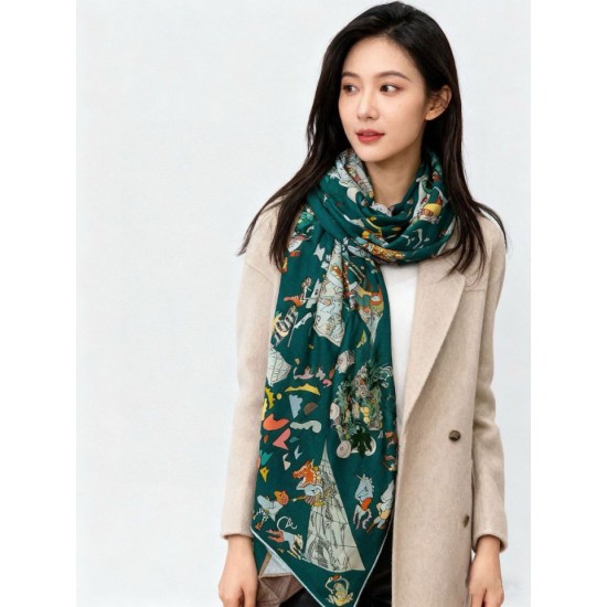 Repliche Perfette Hermès Equestrian Academy Scialle in velluto reversibile 140 Verde Imitazioni False Online