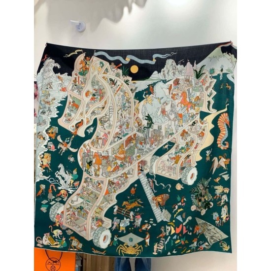 Repliche Perfette Hermès Equestrian Academy Scialle in velluto reversibile 140 Verde Imitazioni False Online