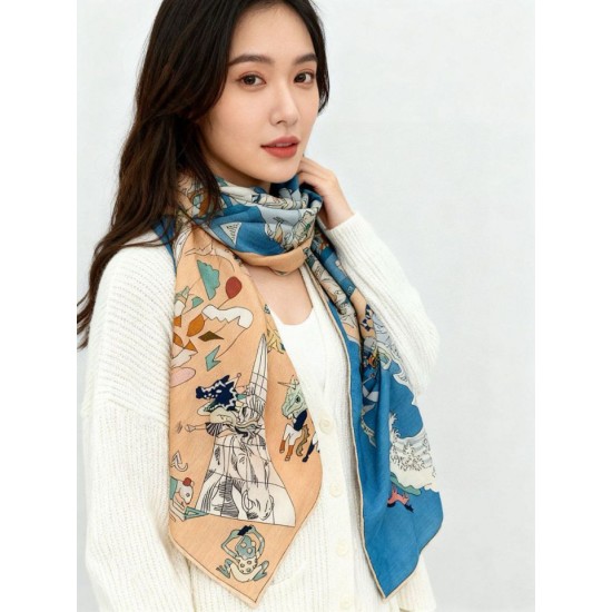 Repliche Perfette Hermès Equestrian Academy Scialle in velluto reversibile 140 Blu Imitazioni False Online