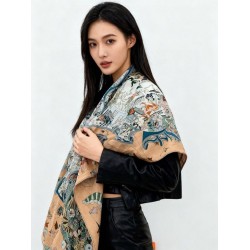 Repliche Perfette Hermès Equestrian Academy Scialle in velluto reversibile 140 Blu Imitazioni False Online
