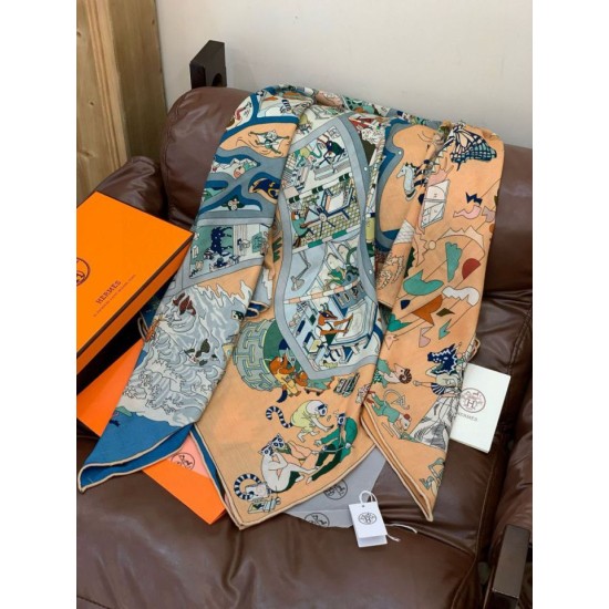 Repliche Perfette Hermès Equestrian Academy Scialle in velluto reversibile 140 Blu Imitazioni False Online