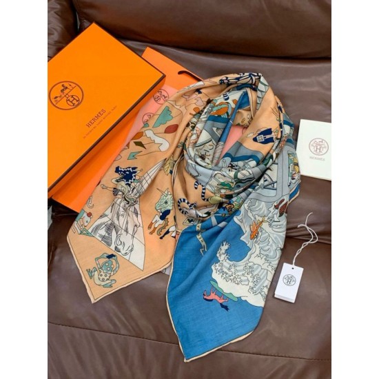 Repliche Perfette Hermès Equestrian Academy Scialle in velluto reversibile 140 Blu Imitazioni False Online