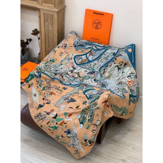 Repliche Perfette Hermès Equestrian Academy Scialle in velluto reversibile 140 Blu Imitazioni False Online