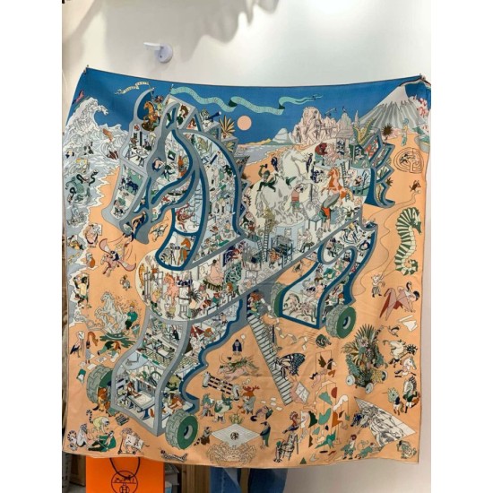 Repliche Perfette Hermès Equestrian Academy Scialle in velluto reversibile 140 Blu Imitazioni False Online