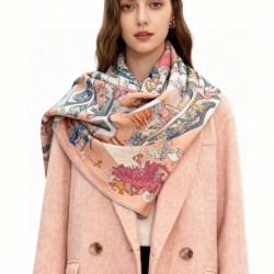 Repliche Perfette Hermès Equestrian Academy Scialle in velluto reversibile 140 Rosa Imitazioni False Online