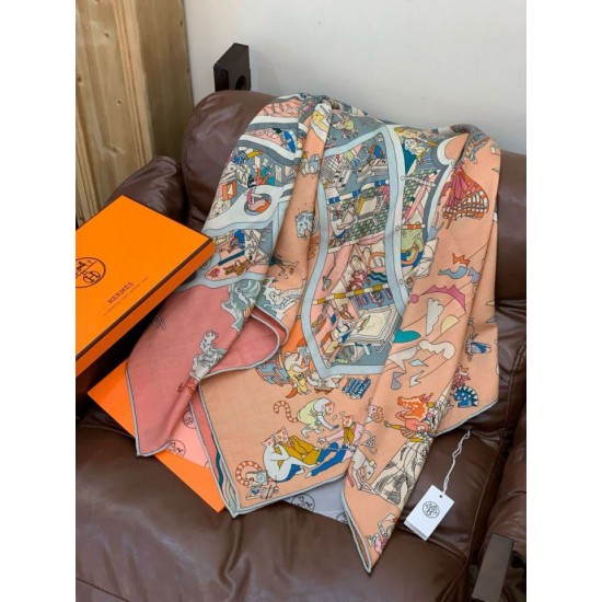Repliche Perfette Hermès Equestrian Academy Scialle in velluto reversibile 140 Rosa Imitazioni False Online