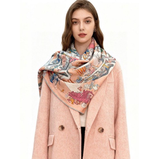 Repliche Perfette Hermès Equestrian Academy Scialle in velluto reversibile 140 Rosa Imitazioni False Online