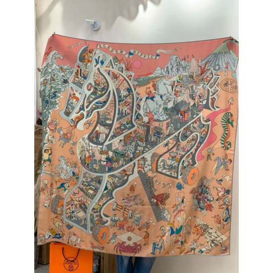 Repliche Perfette Hermès Equestrian Academy Scialle in velluto reversibile 140 Rosa Imitazioni False Online
