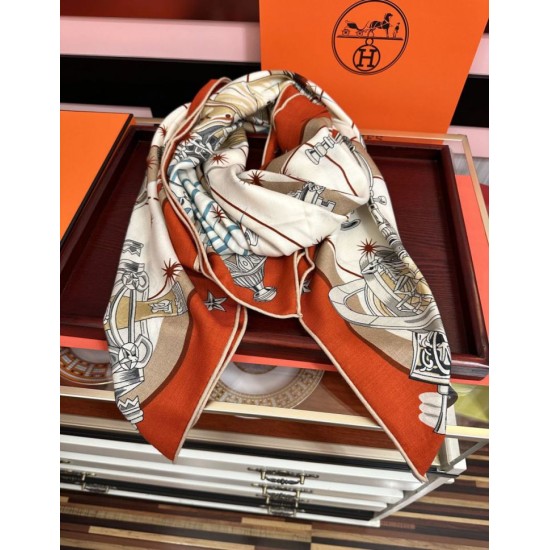 Repliche Perfette Sciarpa in seta Hermès Starry Night Chorus e fazzoletto quadrato in cashmere 140 Imitazioni False Online