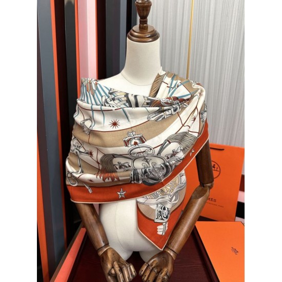 Repliche Perfette Sciarpa in seta Hermès Starry Night Chorus e fazzoletto quadrato in cashmere 140 Imitazioni False Online