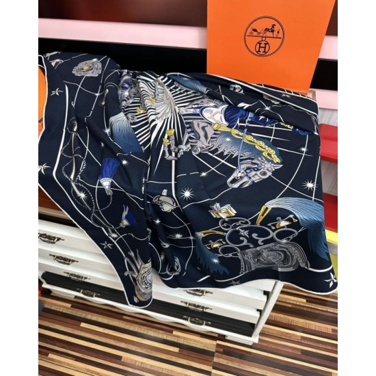 Repliche Perfette Sciarpa in seta Hermès Starry Night Chorus e fazzoletto quadrato in cashmere 140 03 Imitazioni False Online