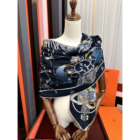 Repliche Perfette Sciarpa in seta Hermès Starry Night Chorus e fazzoletto quadrato in cashmere 140 03 Imitazioni False Online
