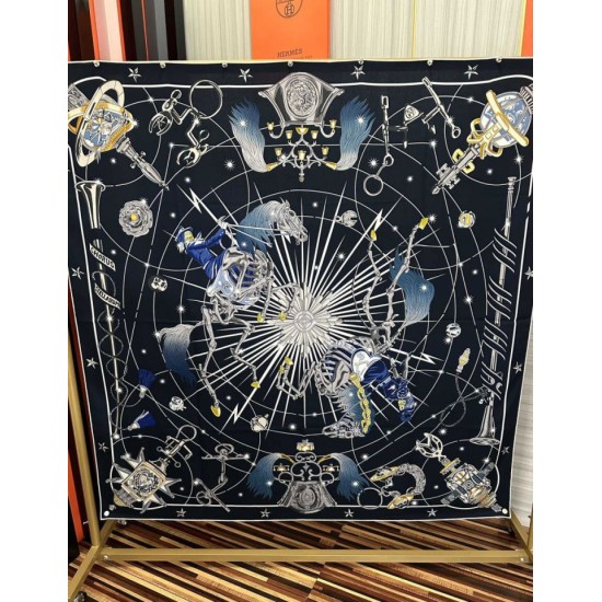 Repliche Perfette Sciarpa in seta Hermès Starry Night Chorus e fazzoletto quadrato in cashmere 140 03 Imitazioni False Online