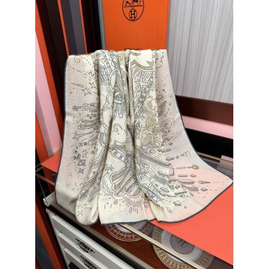 Repliche Perfette Sciarpa in seta Hermès Starry Night Chorus e fazzoletto quadrato in cashmere 140 02 Imitazioni False Online