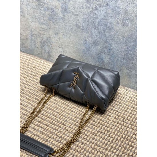 Replica Perfetta Borsa a tracolla YSL Saint Laurent Mini Loulou Puffer Grigio urbano Imitazioni Fake