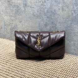 Replica Perfetta Borsa a tracolla YSL Saint Laurent Mini Loulou Puffer Caffè Imitazioni Fake
