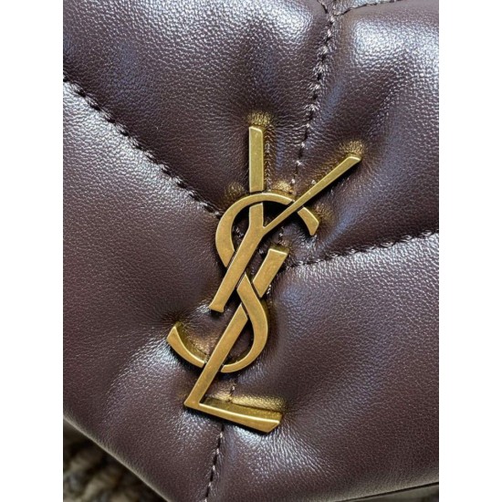 Replica Perfetta Borsa a tracolla YSL Saint Laurent Mini Loulou Puffer Caffè Imitazioni Fake