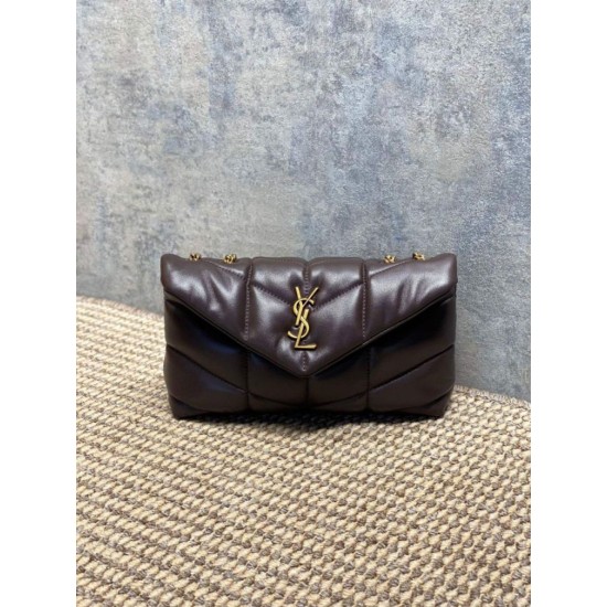 Replica Perfetta Borsa a tracolla YSL Saint Laurent Mini Loulou Puffer Caffè Imitazioni Fake