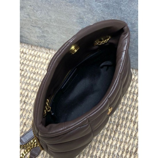 Replica Perfetta Borsa a tracolla YSL Saint Laurent Mini Loulou Puffer Caffè Imitazioni Fake