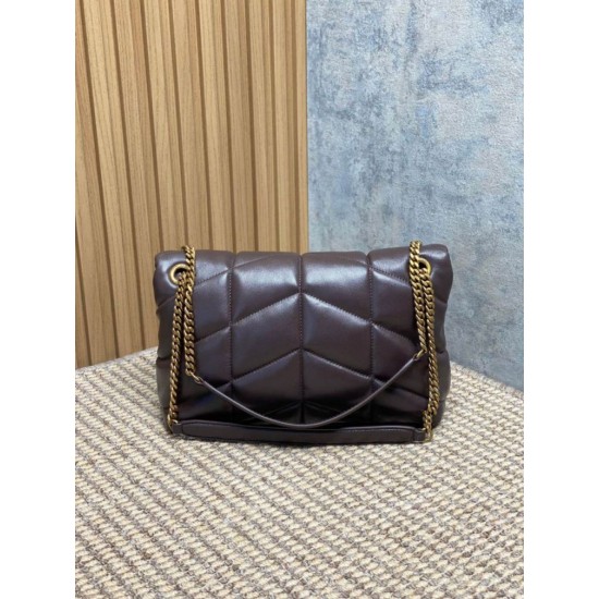 Replica Perfetta Borsa a tracolla YSL Saint Laurent media Loulou Puffer Caffè Imitazioni Fake