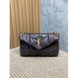 Replica Perfetta Borsa a tracolla YSL Saint Laurent media Loulou Puffer Caffè Imitazioni Fake