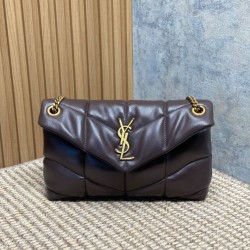 Replica Perfetta Borsa a tracolla YSL Saint Laurent media Loulou Puffer Caffè Imitazioni Fake