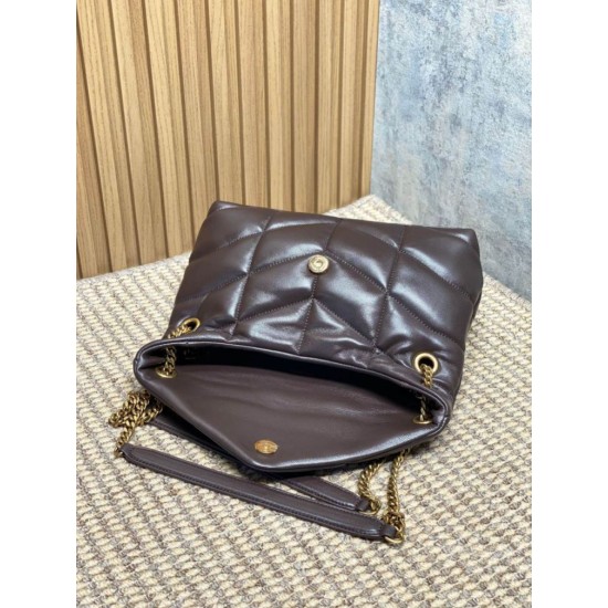 Replica Perfetta Borsa a tracolla YSL Saint Laurent media Loulou Puffer Caffè Imitazioni Fake
