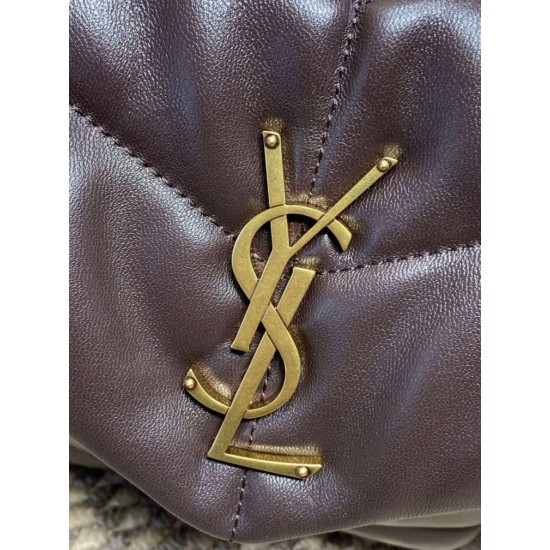 Replica Perfetta Borsa a tracolla YSL Saint Laurent media Loulou Puffer Caffè Imitazioni Fake