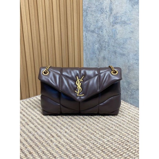 Replica Perfetta Borsa a tracolla YSL Saint Laurent media Loulou Puffer Caffè Imitazioni Fake