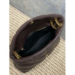 Replica Perfetta Borsa a tracolla YSL Saint Laurent media Loulou Puffer Caffè Imitazioni Fake