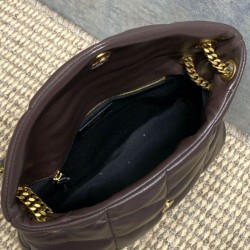 Replica Perfetta Borsa a tracolla YSL Saint Laurent media Loulou Puffer Caffè Imitazioni Fake