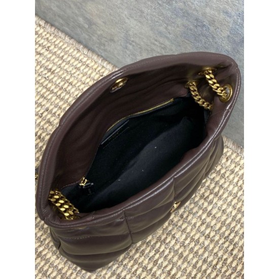 Replica Perfetta Borsa a tracolla YSL Saint Laurent media Loulou Puffer Caffè Imitazioni Fake