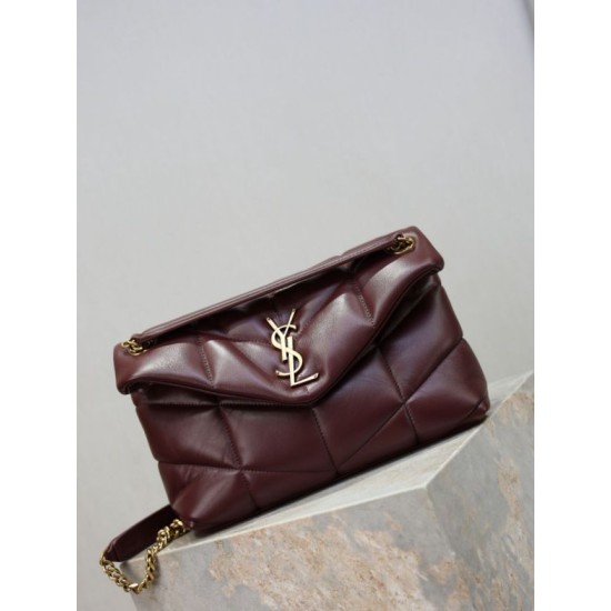 Replica Perfetta Borsa a tracolla piccola Loulou puffer YSL Saint Laurentnappa Maroon Imitazioni Fake