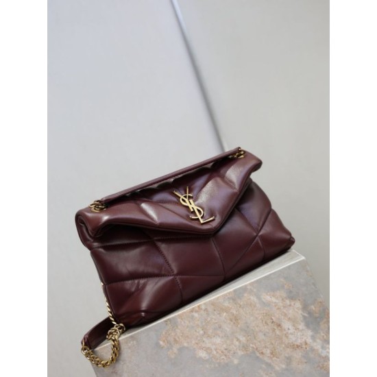 Replica Perfetta Borsa a tracolla piccola Loulou puffer YSL Saint Laurentnappa Maroon Imitazioni Fake
