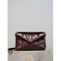 Replica Perfetta Borsa a tracolla piccola Loulou puffer YSL Saint Laurentnappa Maroon Imitazioni Fake