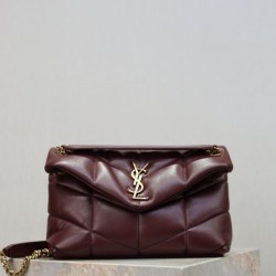 Replica Perfetta Borsa a tracolla piccola Loulou puffer YSL Saint Laurentnappa Maroon Imitazioni Fake
