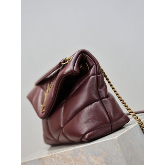 Replica Perfetta Borsa a tracolla piccola Loulou puffer YSL Saint Laurentnappa Maroon Imitazioni Fake